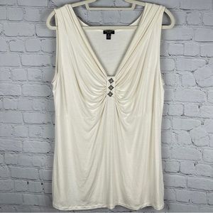NINE WEST lightweight beige beaded embellished v-neck tank top, size 1X